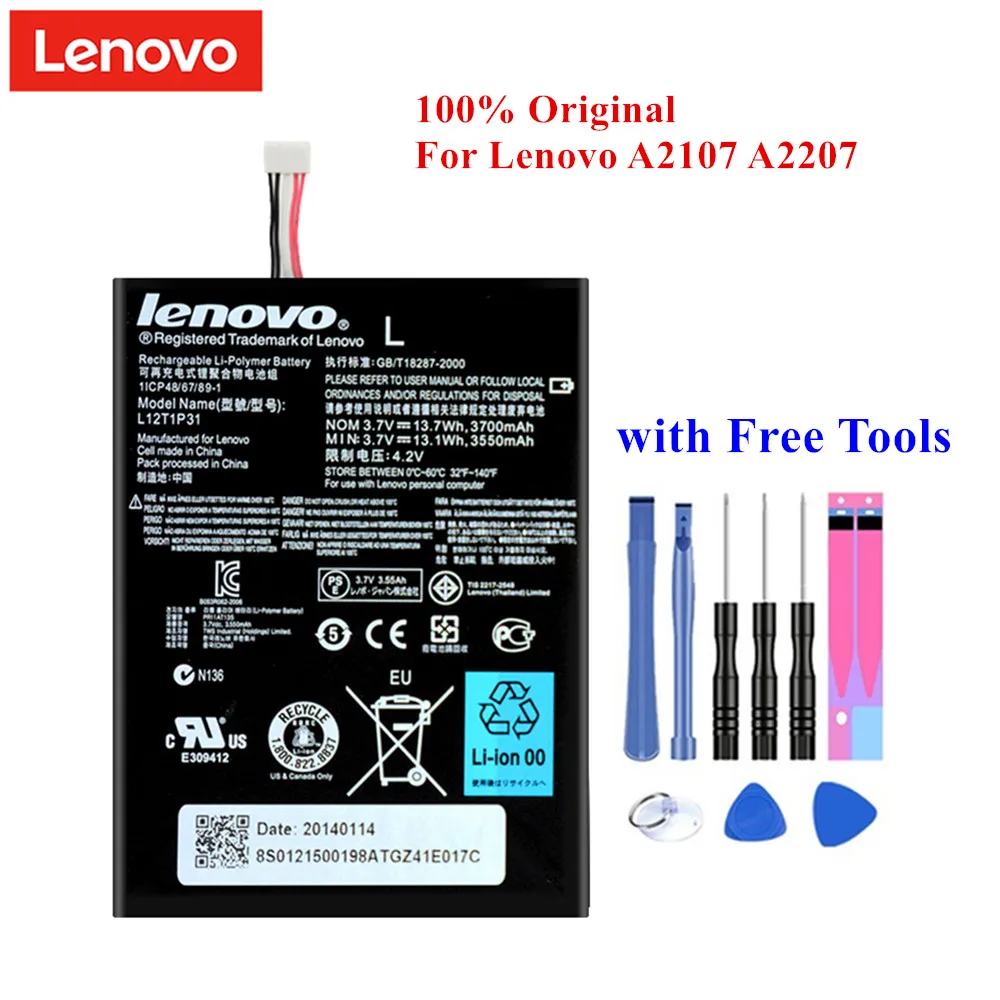 

Original Tablet Battery L12T1P31 for Lenovo A2107 A2207 BL195 3550/3700mAh Real Capacity Rechargeable Batteria +Tools