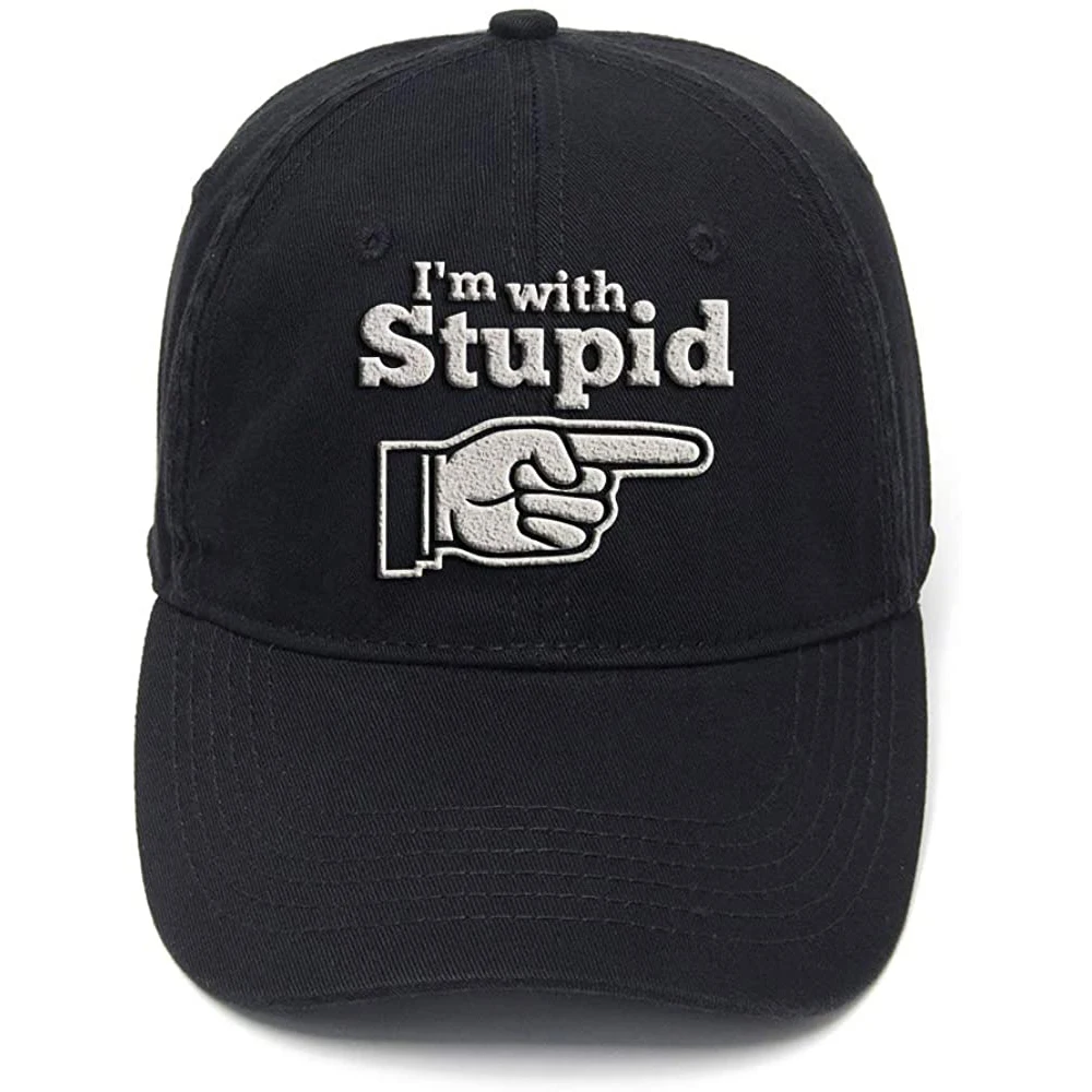 

Lyprerazy I'm with Stupid Funny Washed Cotton Adjustable Men Women Unisex Hip Hop Cool Flock Printing Baseball Cap