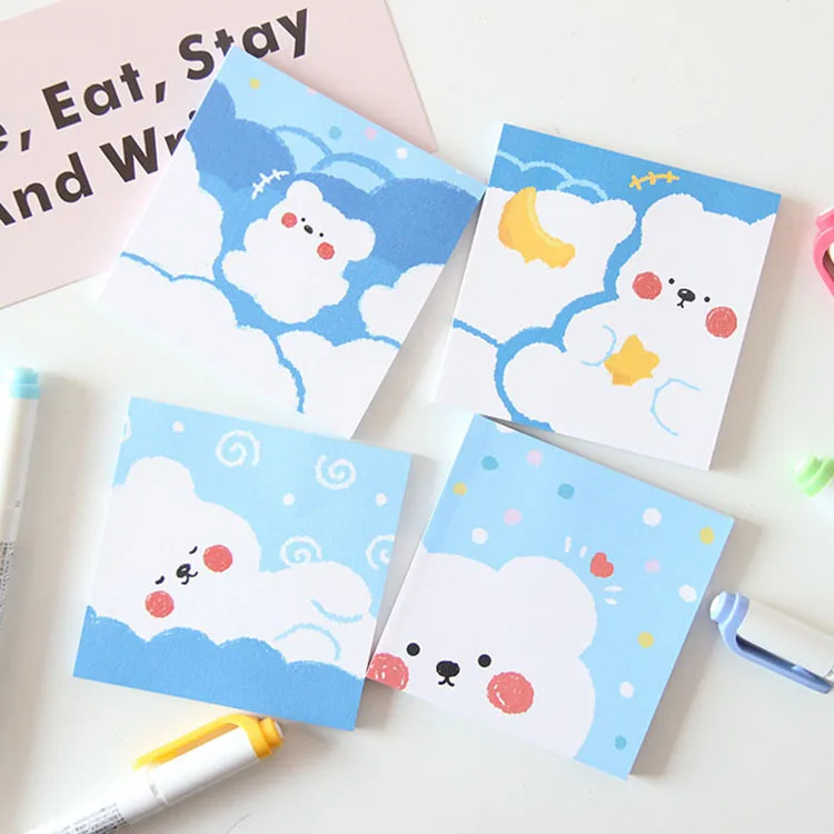 

Ins Blue Cloud Shy Bear Memo Pad Students Portable Notes Notepad Notebook Diary Message Paper Planner Stickers Kawaii Stationery