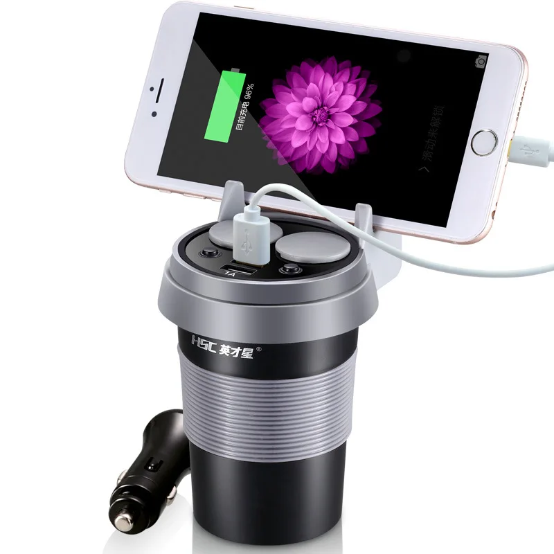 

Excellence Star Double USB Car Mounted One Divided into Two Charger On-board Phone Holder Cigarette Lighter Car Charger Hsc-500