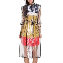 EWQ/женские и мужские прозрачные модные водонепроницаемые плащи, Длинная ветровка с капюшоном, длина до колена, для улицы, дождевик, новинка, LA104