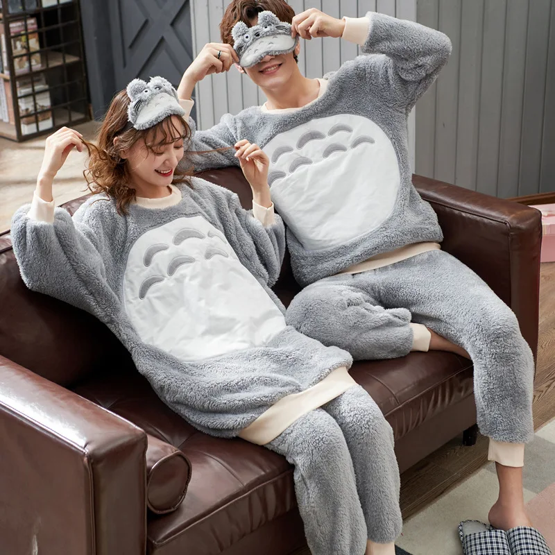 

Couples Pajamas Autumn And Winter Thick Warm Long Velvet Women's Men's Winter Cartoon Coral Velvet Homewear Set