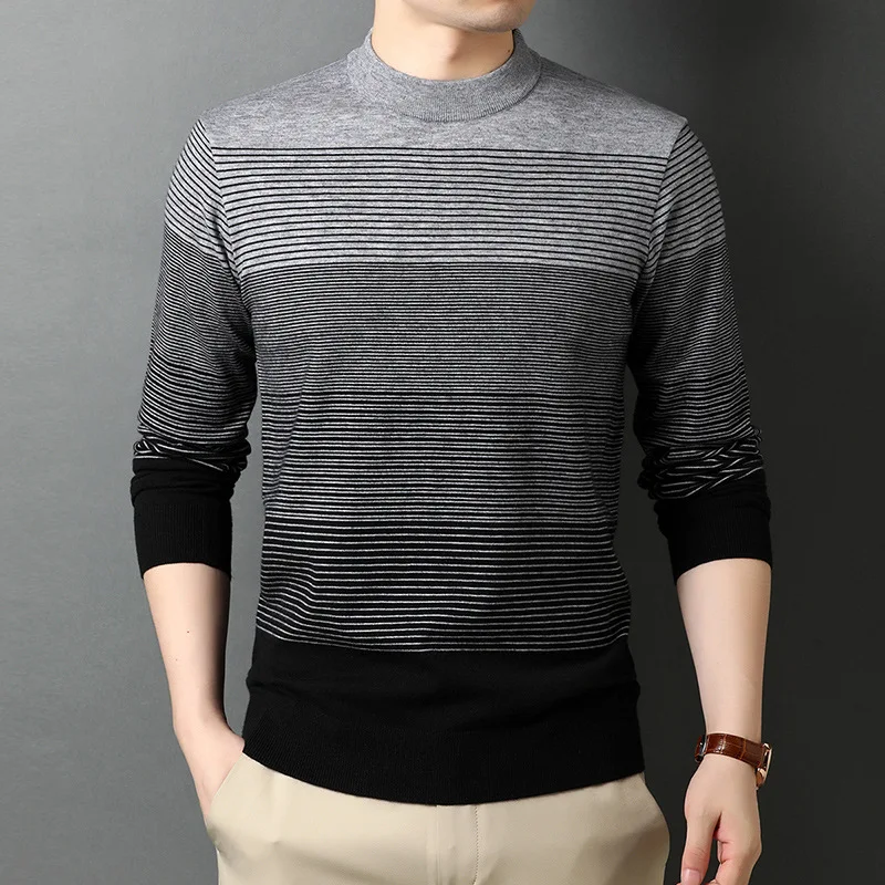2020 Autumn and Winter New Men's Large Striped Sweater Fashion Casual Color Block Crew Neck Male Brand Clothes | Мужская одежда