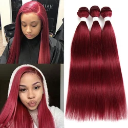Burg Straight Hair 3 Pcs Bundles Deal Red 99J Natural Color Brazilian 9A Remy 100% Human Hair Bundles Weaving For Women Euphoria