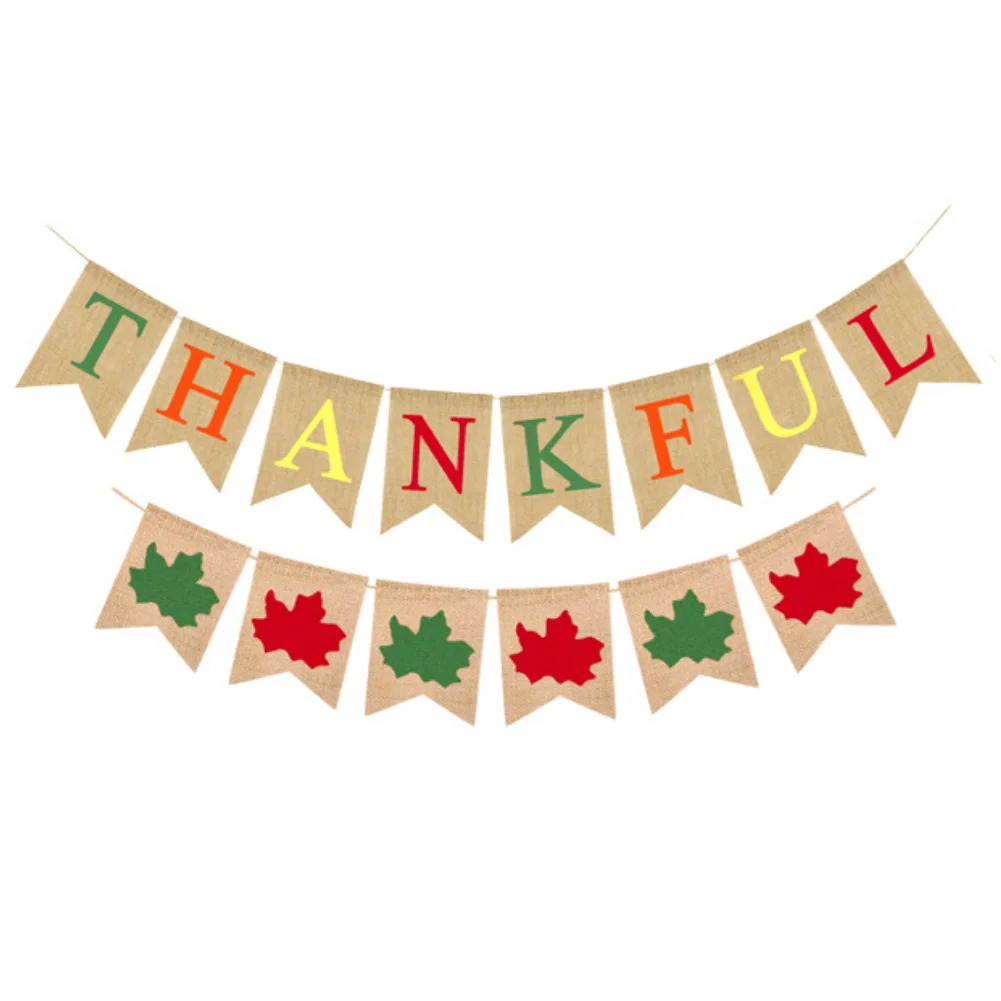 Thanksgiving Day Thankful Maple Bunting Banner Home Party Festival Hanging Decor