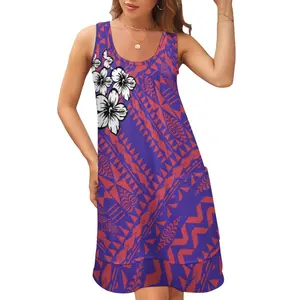 Casual Samoa Polynesian Good Quality Polyester Slim Fake Two Piece Minimalist Sleeveless Dress Free Shipping Dress For Girls