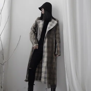 

Korea 2020 Winter Fashion Retro Plaid Lapel Mid-length Straight One Buckle Loose Windbreaker Jacket Two-piece PC263