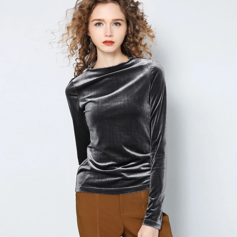 Vintage-Velour-Half-Turtleneck-Blouse-Women-2019-Korean-Office-Lady-Streetwear-Long-Sleeve-Blouses-Haut-Femme