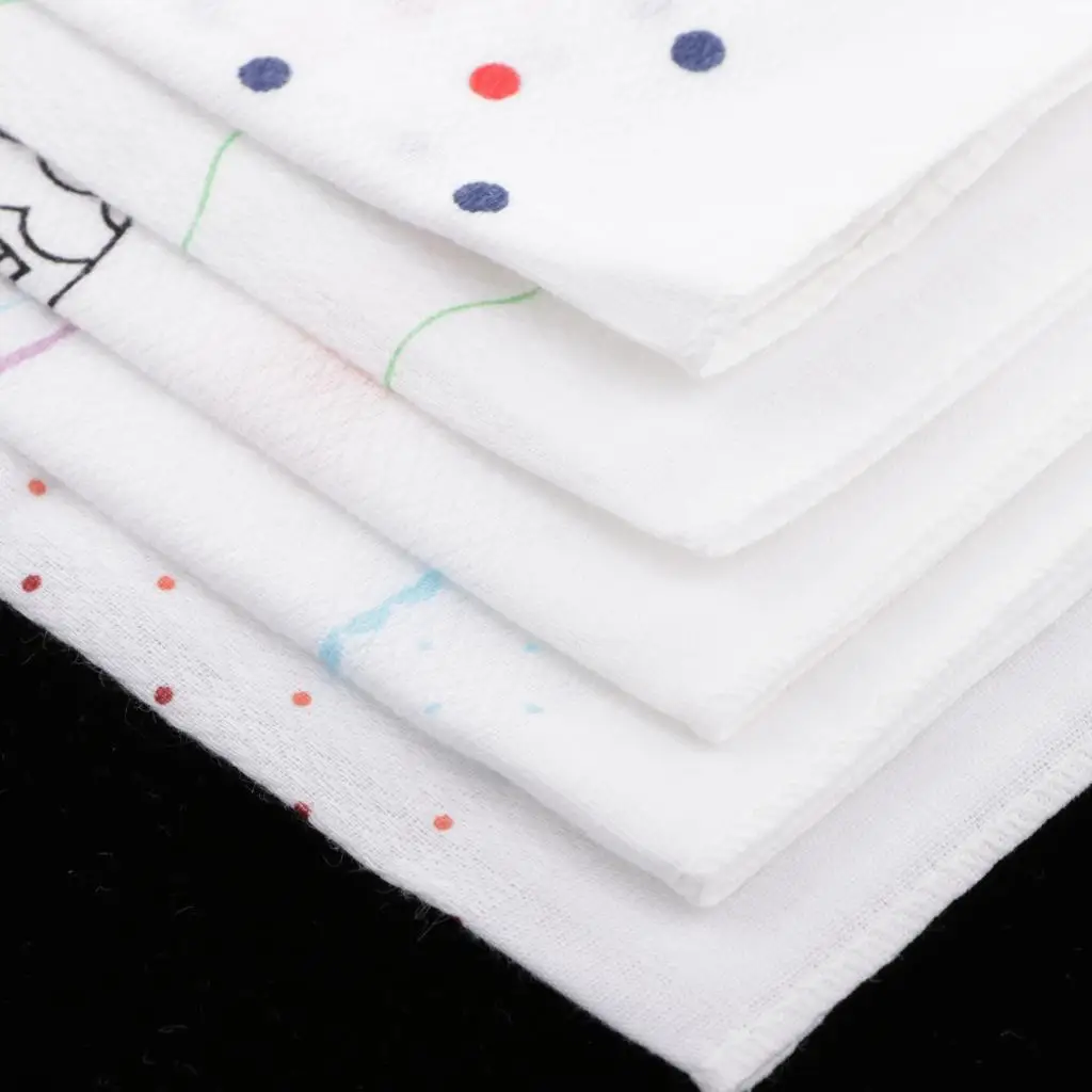 5pc Kids Cute Cartoon Handkerchiefs Baby Boys Hanky Soft Kerchiefs Cotton Hankie White Point Wipe Handkerchiefs Bear 35x35cm 