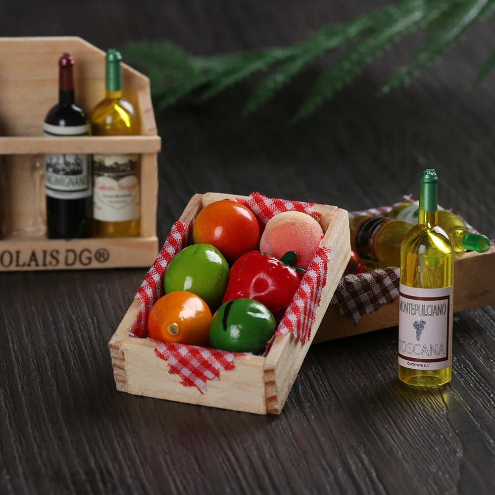 1set Miniature Dollhouse Accessories Simulation Drinks Fruilt Mini Food Toys Mini Wine Bottles Model Set with Box Kitchen Decor 4