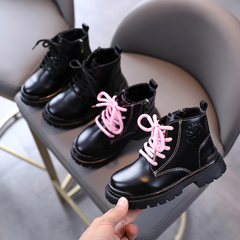 

Girls Classtic Boots New Fashion Spring Autumn Boys Kids Pu Leather Zip Black Sewing Equestrian Boots Shoe Children Casual Shoes