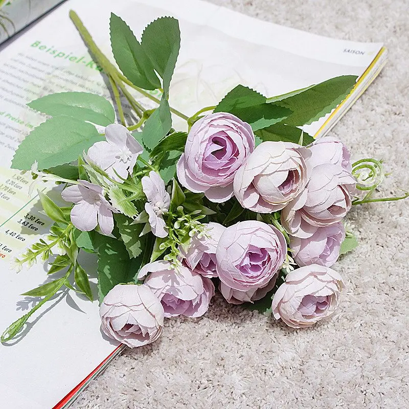 1 комплект 5 вилок Шелковый чай розы Имитация цветов для дома мягкое платье набор «Пейзаж» ручной diy свадебный материал искусственные растения - Цвет: 6