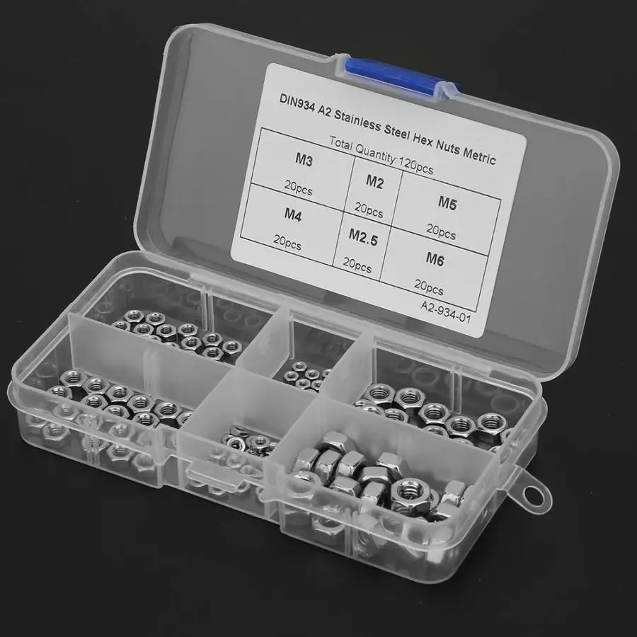 

120pcs M6 \M5\M4\M3\M2.5\M2 Stainless Steel Hex Lock Nut Set