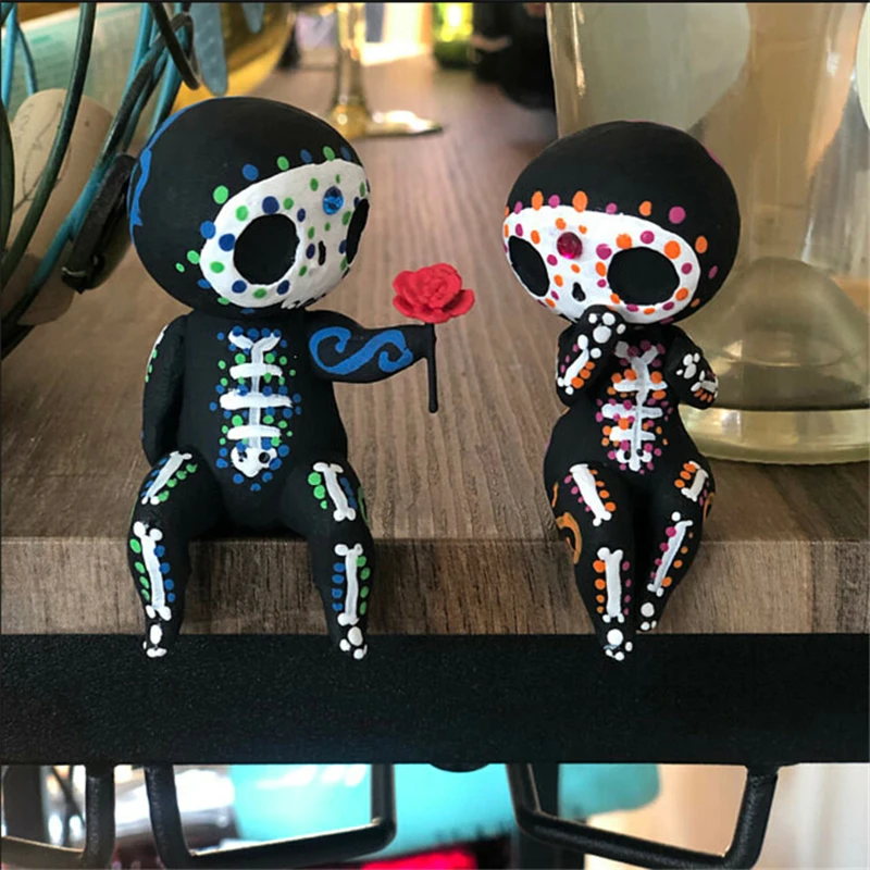 Resin Sugar Skull Couple Figurines Resin Statue Crafts Resin Desktop Ornaments Decor Cute Figurines Miniatures Gift Garden Decor
