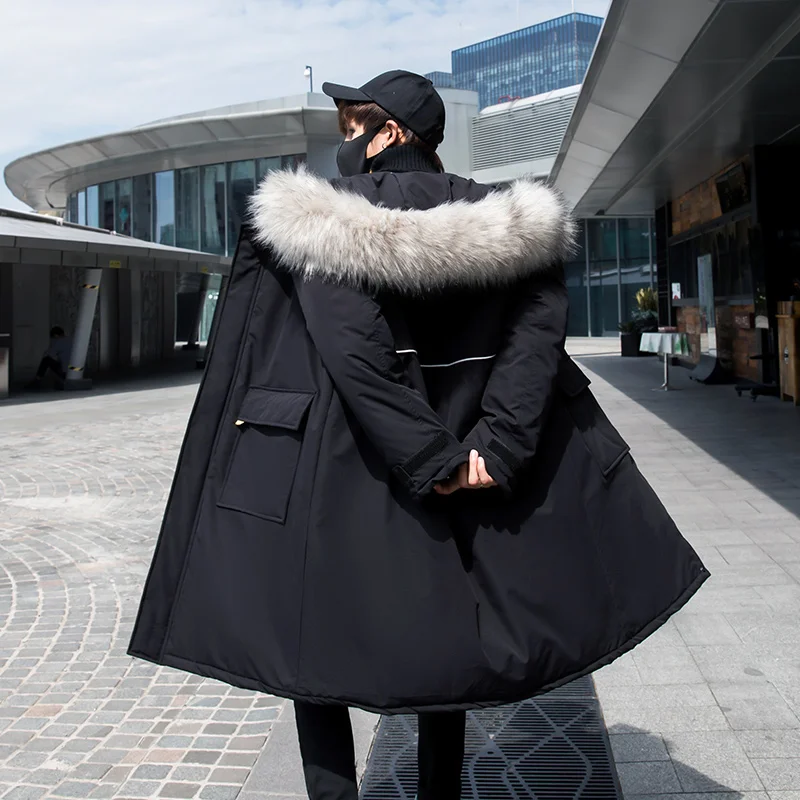 Yasword, Мужская парка, плотное пальто, зимние тренчи, Длинные Стильные куртки, теплые, ветрозащитные, с капюшоном, мужская верхняя одежда, с хлопковой подкладкой, пальто - Цвет: Черный