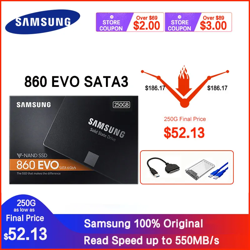 SAMSUNG SSD 860 EVO 250 ГБ 500 Внутренний твердотельный жесткий диск HDD SATA3 2 5 1 ТБ дюймов