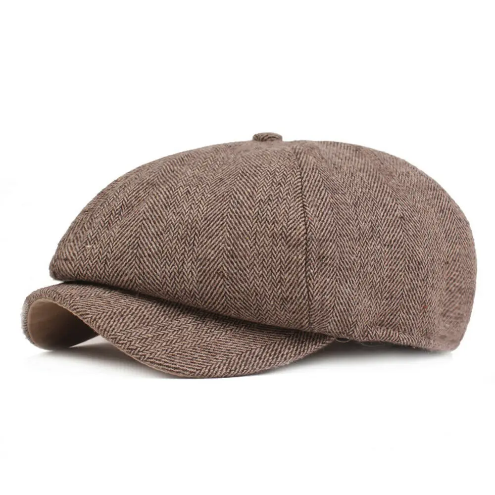 Dark Khaki Новинка, хит, Мужская теплая Кепка Newsboy Gatsby, плюща Бейкер, гольф, плоская кепка, берет таксиста, шапка для водителя, s UK - Цвет: Dark Khaki