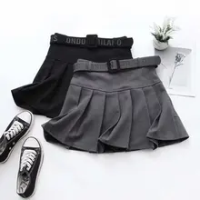 Черно-серая плиссированная юбка средней длины на молнии с высокой талией, шерстяная юбка с поясом для женщин, зимние женские шорты, юбки для девочек saias