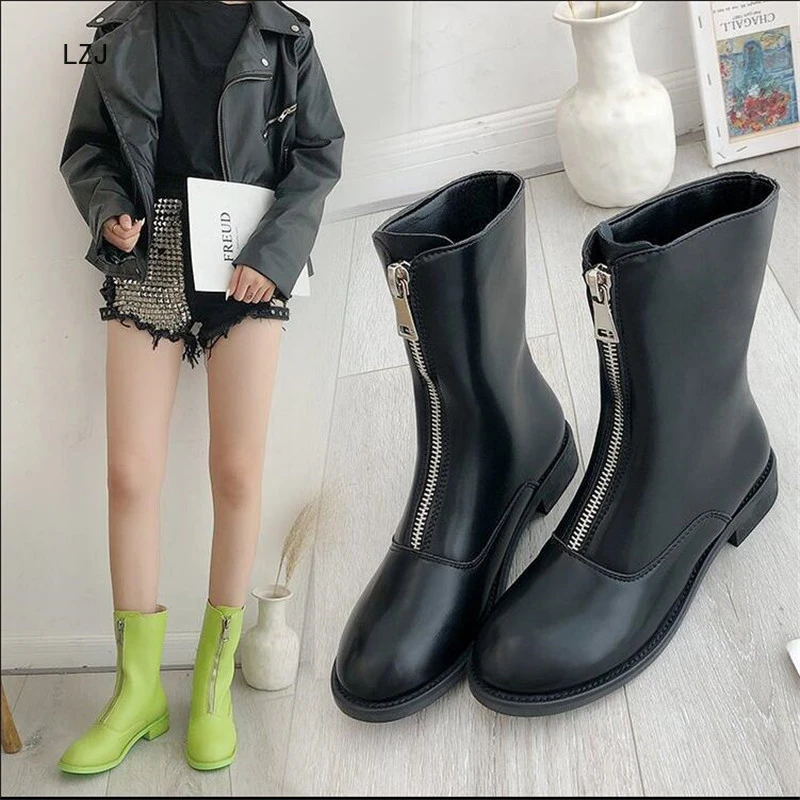 Lzj 2019 otoño moda desenfadada Mujer frente corto Zip botas cabeza redonda Otoño de otoño rebelde botas Martin botas otoño zapatillas bota L711|Botas tobillo| - AliExpress