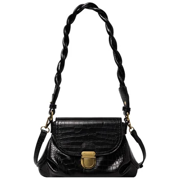 

Easy Matching Solid Crocodile Print Embossing Crossbody Bag Twist Shoulder Belt Fashion Large Capacity Lady Handbag