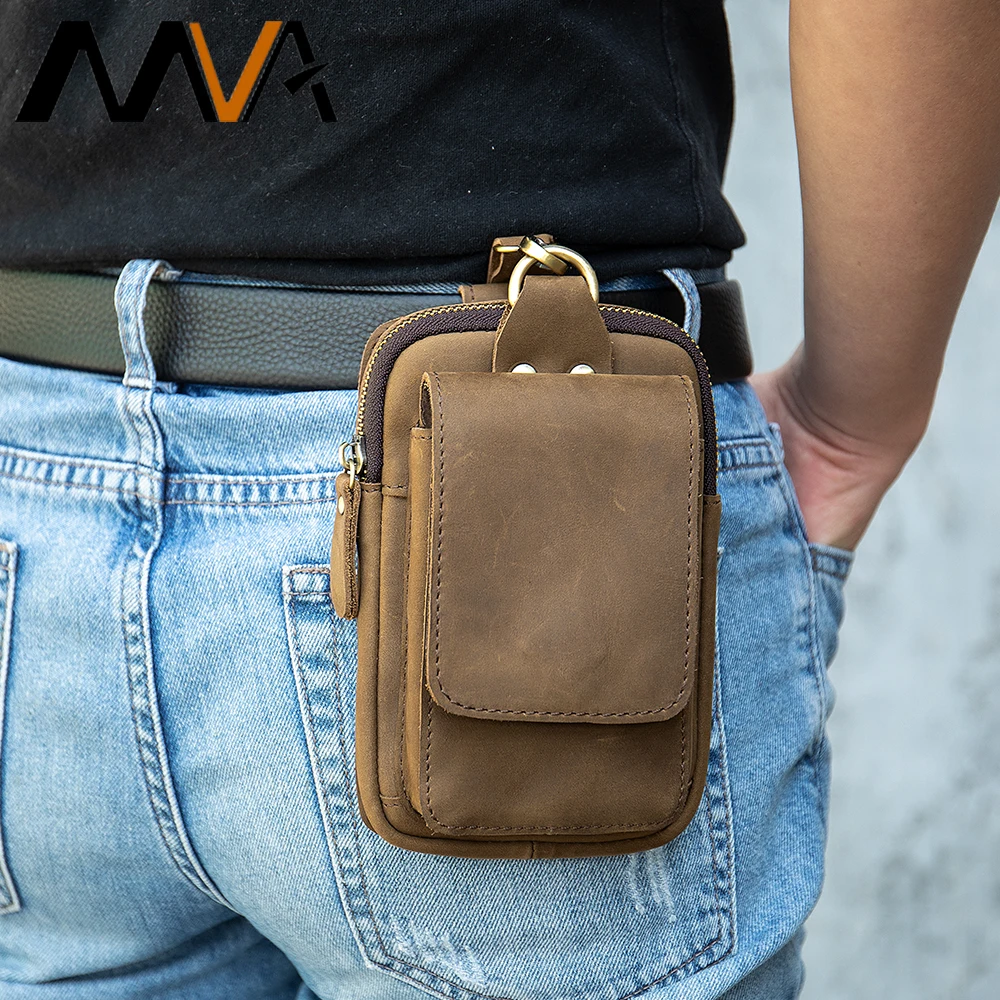 MVA Men's Waist Bags Chest Vintage Genuine Leather Men's Belt Bag Small Hip Bag Men Watherproof Phone Purse Fanny Man Brand 7440