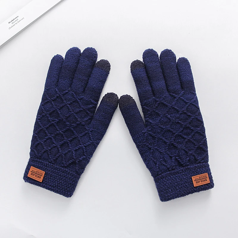 Новые модные зимние перчатки женские и мужские вязаные варежки теплые мягкие перчатки женские зимние перчатки унисекс с сенсорным экраном - Цвет: Тёмно-синий