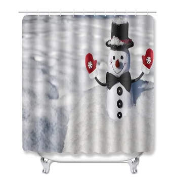 

chirstmas Print Shower Curtain 4 Piece Carpet Cover Toilet Cover Bath Mat Pad Set Bathroom Curtain 12 Hooks