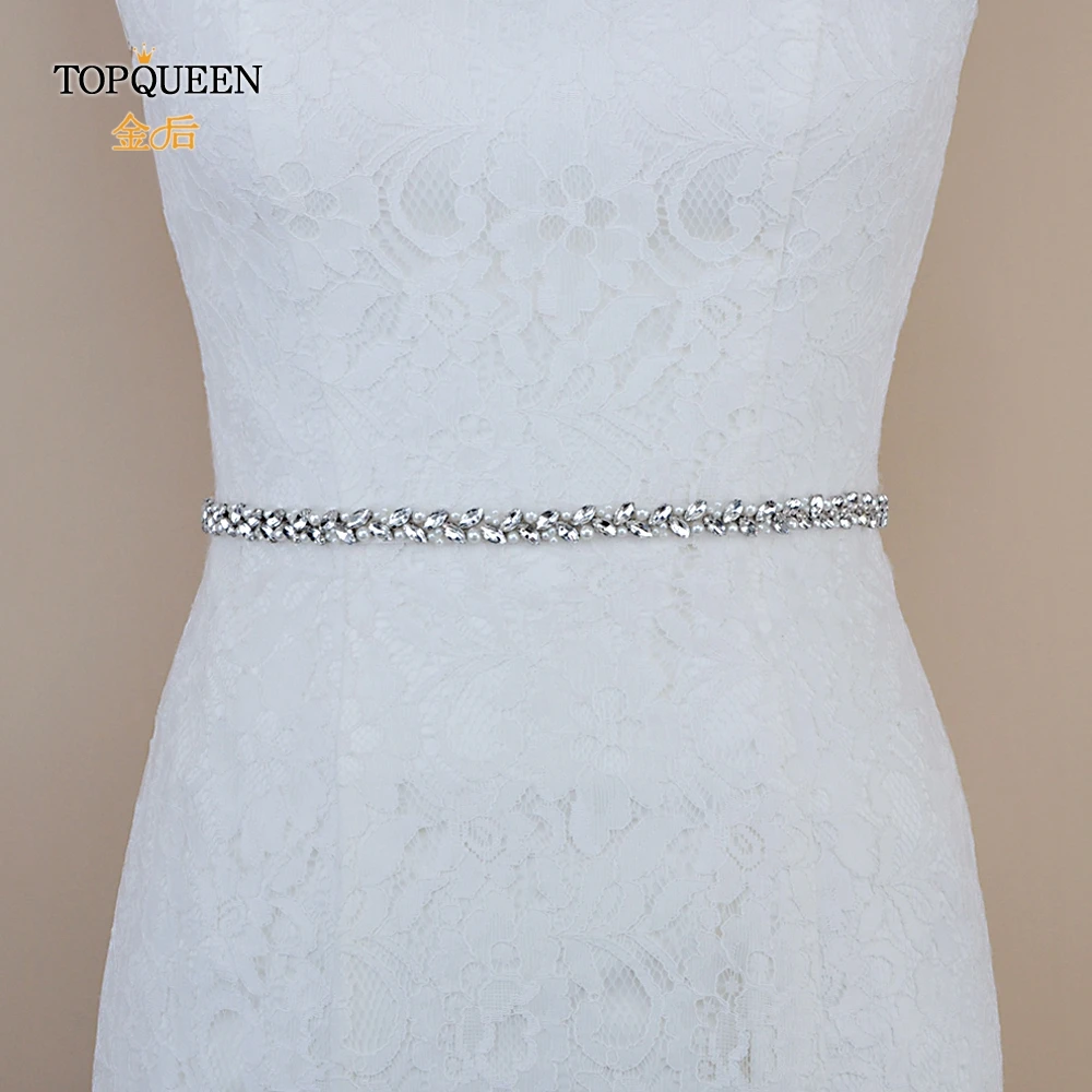 TOPQUEEN S383-S Wedding dress belt pearl Sliver diamond belt luxury rhinestone belt rhinestone trim applique bridal belt