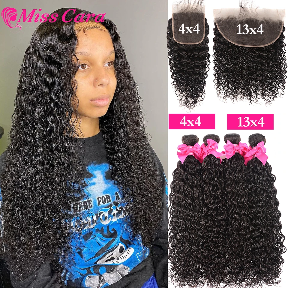 

Peruvian Water Wave Bundles With Closure Remy Human Hair Weaves With Closure 5x5 Lace Closure With 3/4 Bundles Water Wave Hair