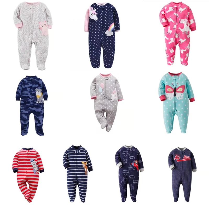 newborn baby clothes cartoon new born boy girl jumpsuit long sleeve footies fleece 2020 zipper unisex 0-12 month winter costume