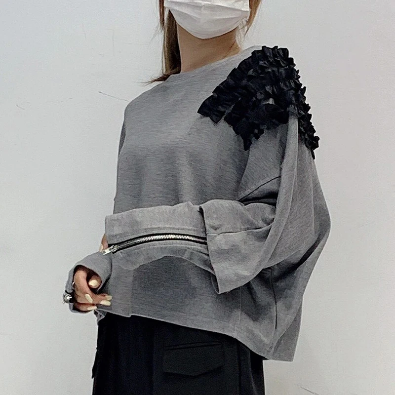 XITAO Patchwork Ruffles Casual T Shirt Women