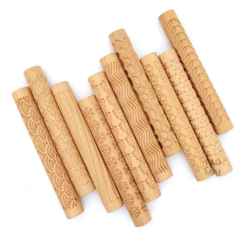 6pcs Clay Modeling Pattern Rollers, Large Texture Rollers For Clay Wooden  Handle Pottery Tools Snowflakes Stars Wood Wave Pattern Clay Rolling Pottery