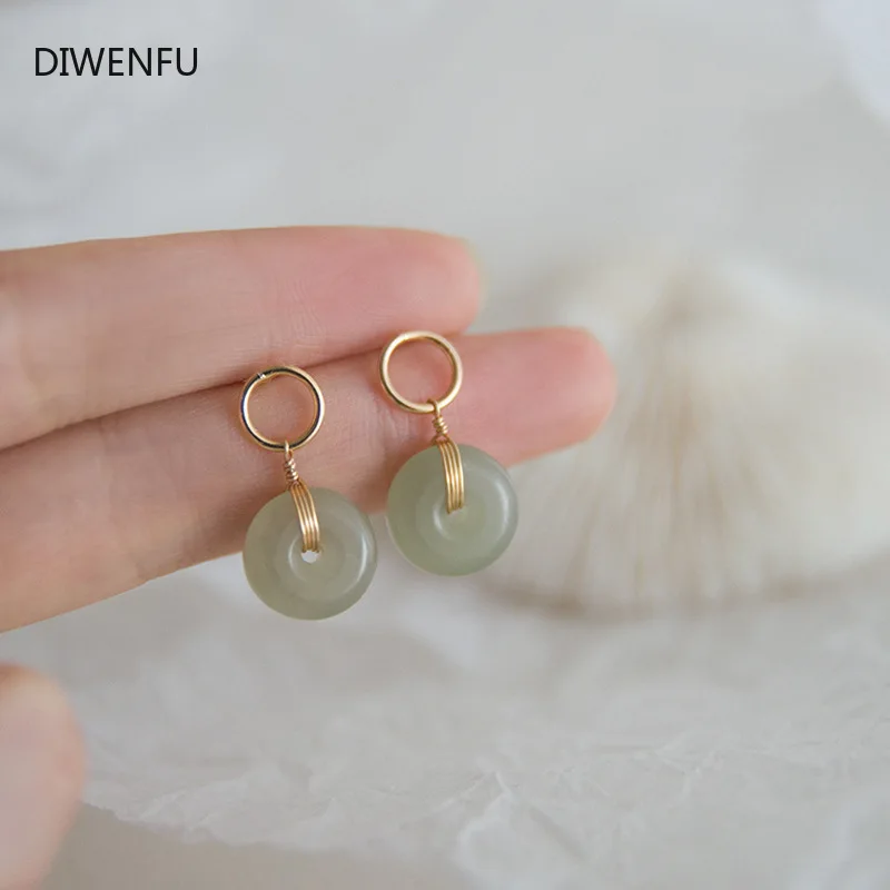 

Natural Jasper Yellow Gold Jewelry Stud Earrings for Women Round Simple Crown Jade Earrings Fine Valentine Jewelry for Women