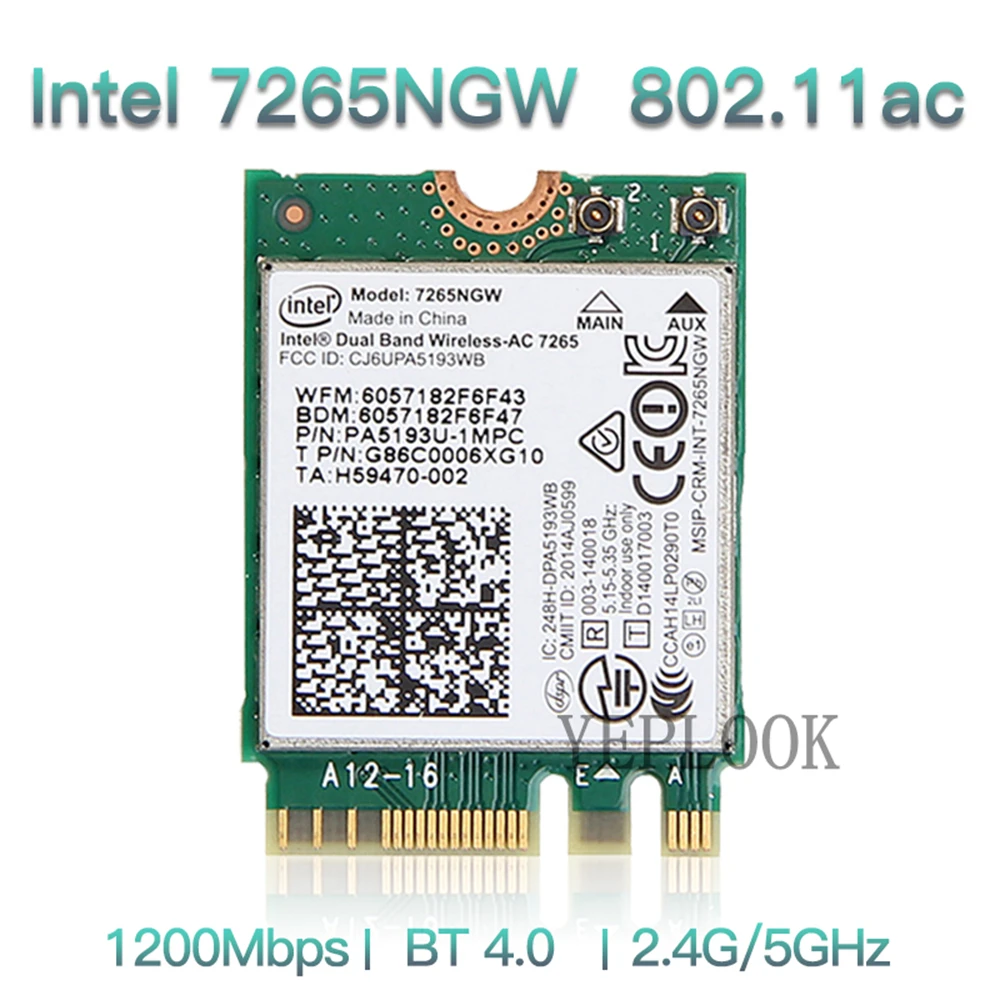 Сетевая карта Wireless-AC 7265 Двухдиапазонная 2 4G/5 ГГц 300 Мбит/с + 867 WiFi Bluetooth 4 0 NGFF M.2 Wifi