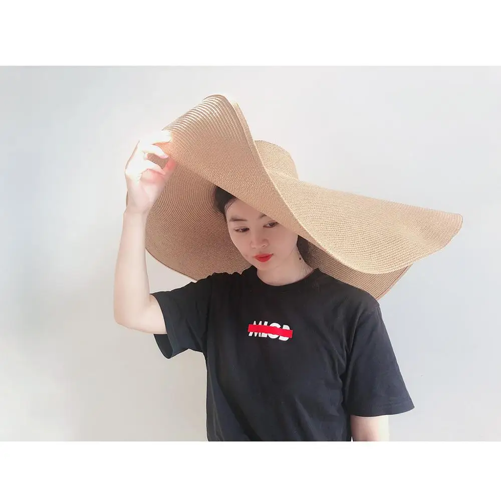 Модная большая пляжная шляпа от солнца с защитой от ультрафиолета, складная соломенная Кепка - Цвет: Khaki