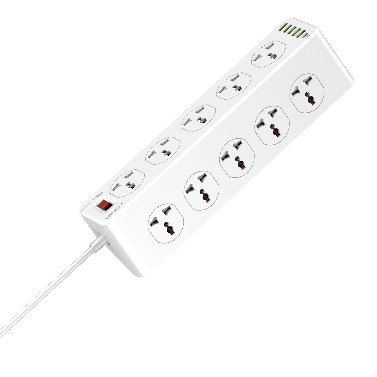 Ldnio SC10610 QC 3.0 PD Fast Charging Socket 2500W with 10 Sockets + 4 Usb Ports + 1 Type-C Pd Port + 1 Qc3.0 Port Desktop Extension Home Charger with 2M Cord 25 H632c813a65bf43a3b318fee7d7bedbbei