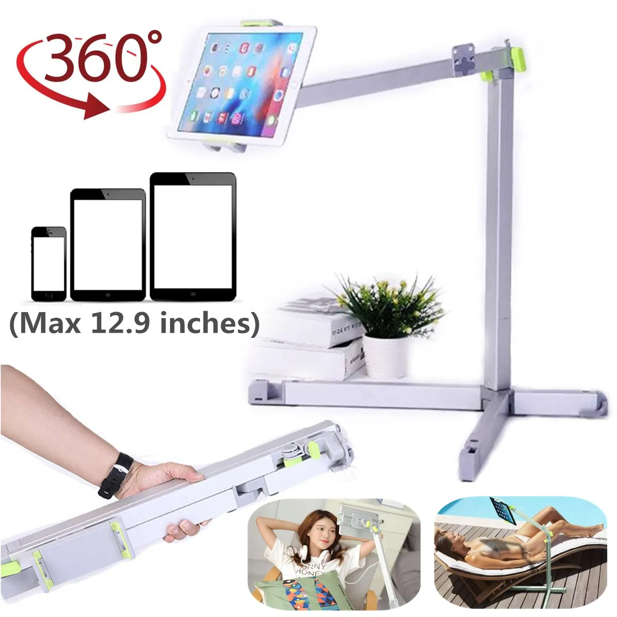 

360 Multi-angle Adjustable Rotation Clip Lazy Phone Holder Tripod for 3.5-6 inch Mobile Phone for iPad Tablet Stand Universal