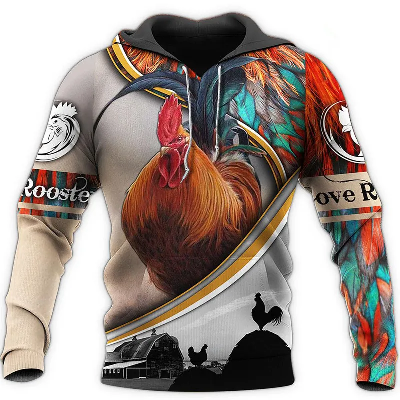 Autumn Fashion Hoodies Beautiful Rooster 3D Full-printing Mens Sweatshirt Unisex Casual Zip Jacket