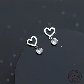 

WANTME Fashion Korean 100% 925 Sterling Silver Love Heart Drop Earrings For Women Round AAA Crystal Zircon Jewelry Drop Shipping