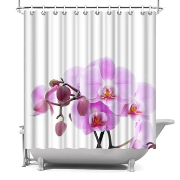 

Photo Custom Bathroom Shower Curtain Phalaenopsis Waterproof Polyester Fabric Bath Curtain Decor with Hooks 180x180cm Cortina