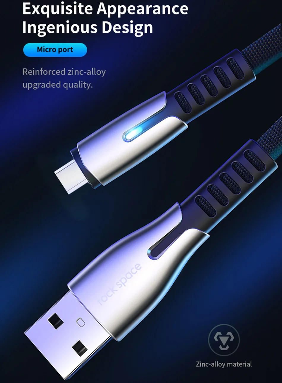 Rock Micro USB кабель для быстрой зарядки USB кабель для передачи данных Microusb кабель для зарядки мобильного телефона для Xiaomi samsung huawei Android кабель