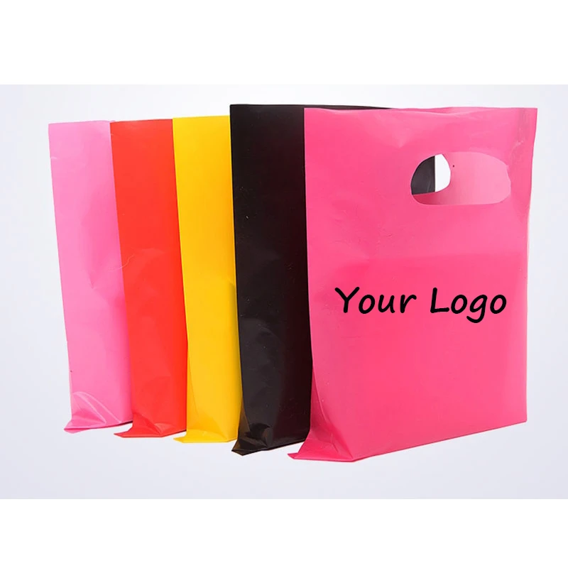 500pcs/lot Wholesale Custom Logo Plastic Shopping Bag High Quality Die