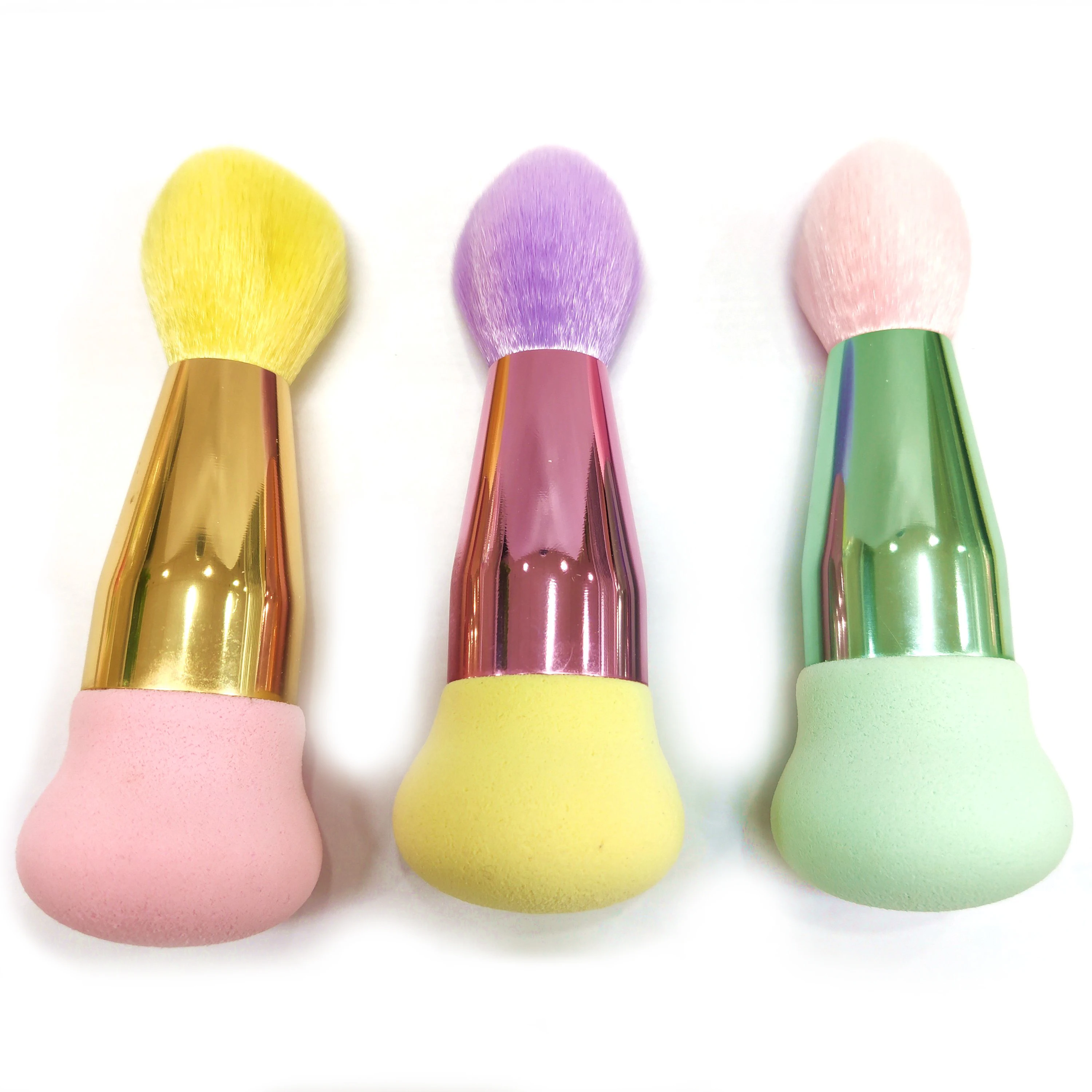 Miss Gorgeous 1pc Professional blusher brush Two Head Metal Make up Brushes 2 heads Nylon Cosmetic Tools with Sponge for Makeup | Красота и