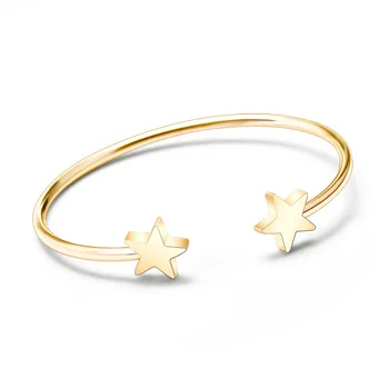 

Classic Delicate 2 Star Stainless Steel Cuff Bracelets Bangles for Women Female Girl Lady Trendy Upscale Jewelry Gift Party