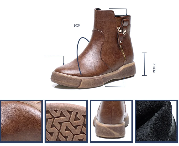 Г., женские зимние теплые ботинки ручной работы из натуральной кожи ботинки в западном стиле ботильоны ботинки с круглым носком Женская рабочая обувь из флиса