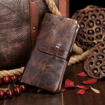 

Fashion Oil Wax Leather Men's Leather Wallet Casual Business Retro Long Wallet Large Capacity Multi-card Clutch