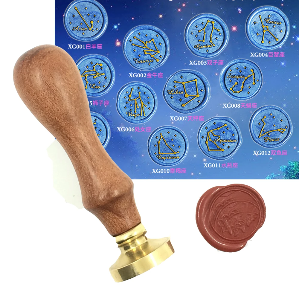 

Star zodiac signs wax seal Metal head wood handle,Scrapbooking wax stamp Twelve constellations, Vintage Gift high quality