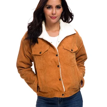 

2019 thick Corduroy jacket female Autumn Winter Warm Harajuku coat Long Sleeve bomber jacket woman Casual With Pockets Outwear
