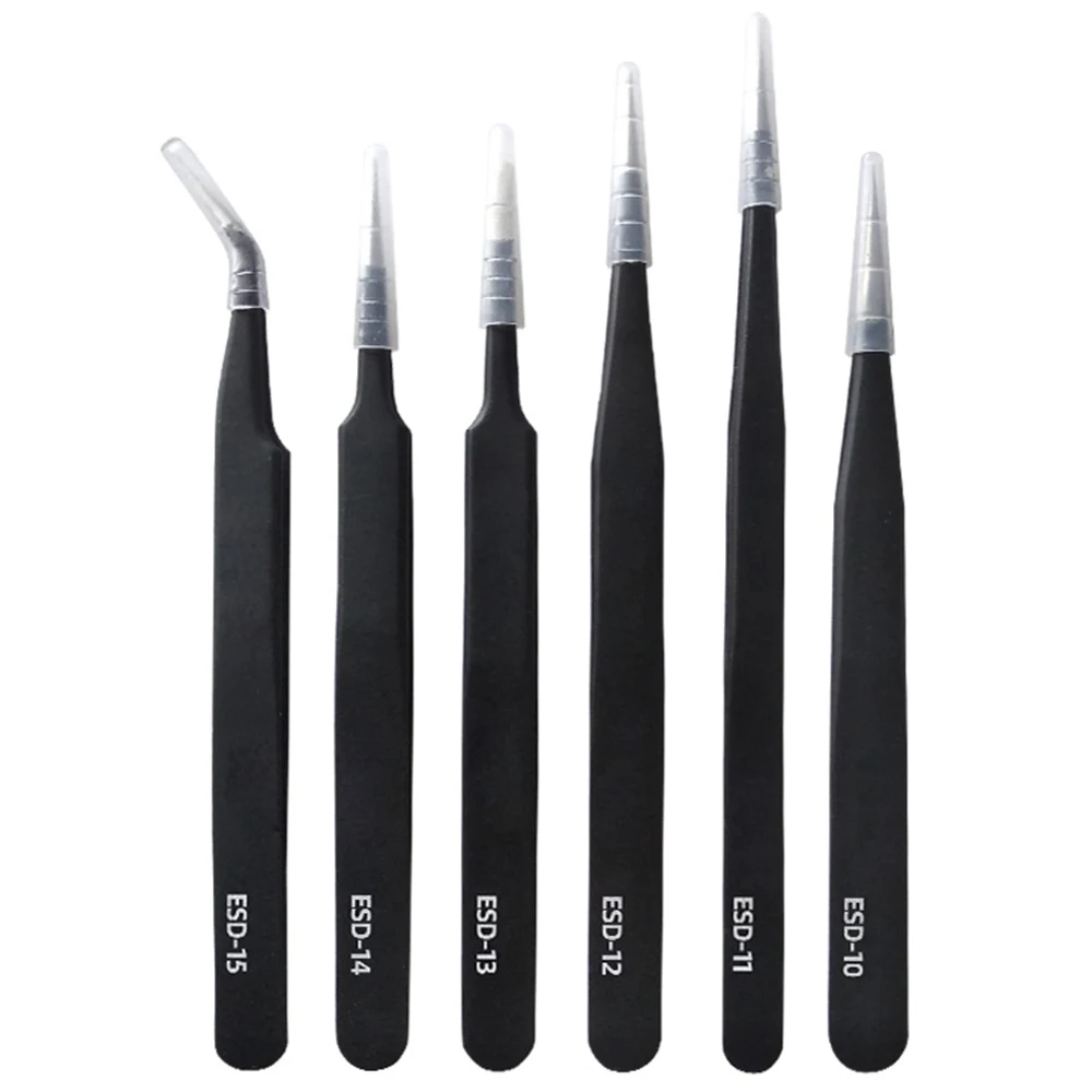 

6Pcs ESD Stainless Steel Tweezers Anti-static Maintenance Repair Tools Industrial Precision Curved Straight Tweezers Hand Tools