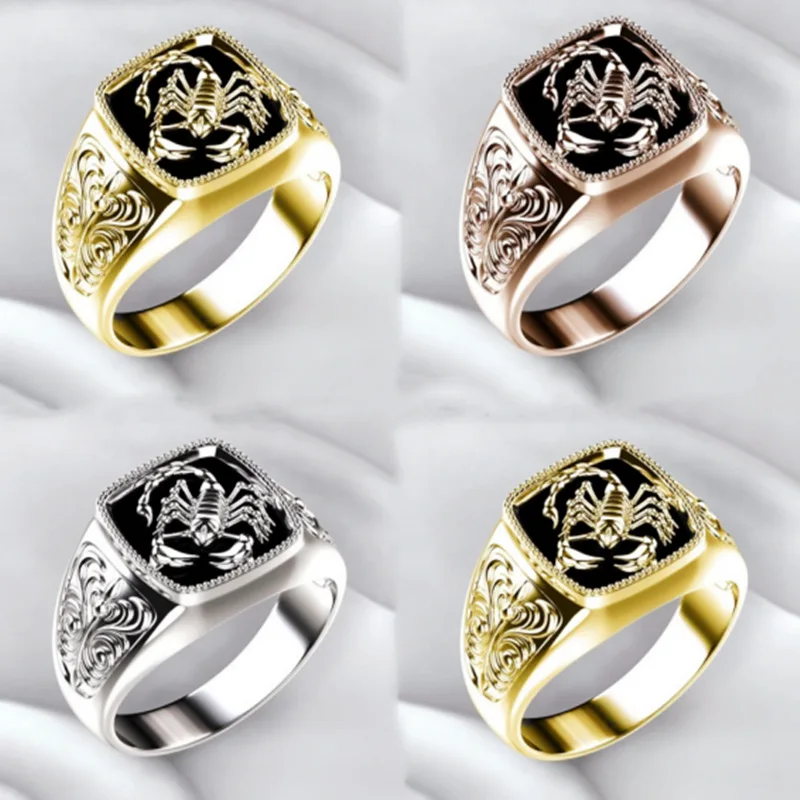 

CHUHAN Top Gothic Style Punk Scorpion Male Retro Ring Scorpion Pattern Ring Men's Jewelry Multicolor Gold Ring